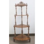 Victorian four-tier corner whatnot in burr walnut, 140cm high