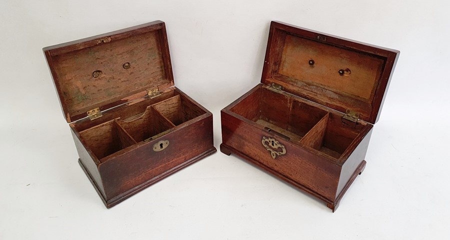 Georgian mahogany tea caddy with three section interior, brass handles to top, 23cm wide and another - Image 2 of 2