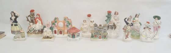 Collection of Staffordshire pottery figures and groups, late 19th century, including two pastille