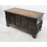19th century camphorwood chest of plain rectangular form, the front decorated with five applied