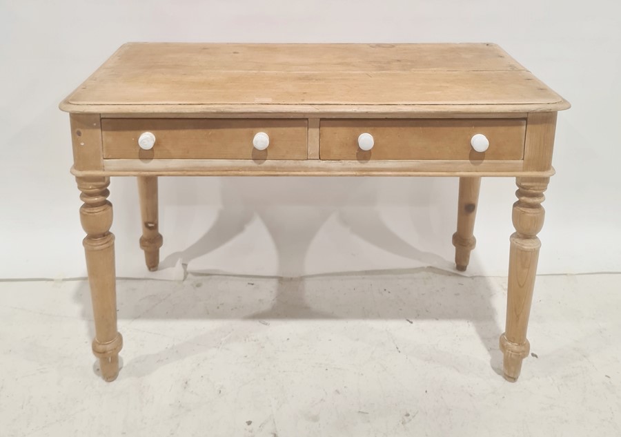 Victorian washstand in pine with two drawers, on turned legs and peg feet, 107cm x 70cm Condition