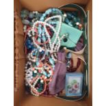 Jewellery case and contents of assorted bead necklaces including glass, hardstone and simulated