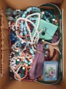 Jewellery case and contents of assorted bead necklaces including glass, hardstone and simulated