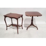 19th century mahogany snap-top table, the rectangular top with rounded corners, on turned pedestal