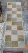 Modern machine made runner in beige, grey and brown squares, 233cm x 75cm Condition