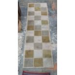 Modern machine made runner in beige, grey and brown squares, 233cm x 75cm Condition