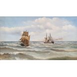 C.E.Benington (19th century)  Oil on canvas Ships at sea Signed and dated lower left 1896 29.5cm x
