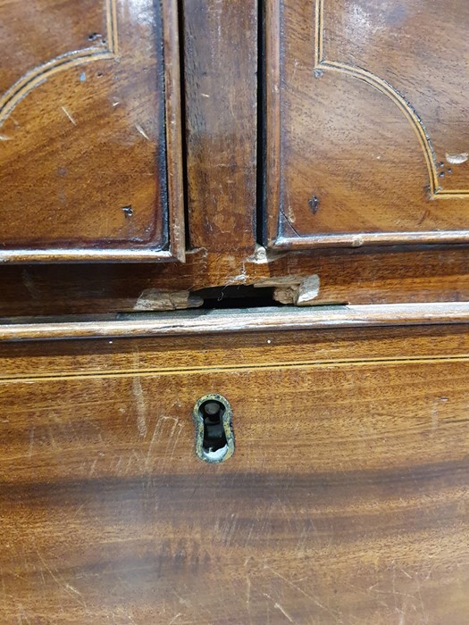 19th century converted mahogany linen press, the moulded cornice above two cupboard doors - Image 22 of 28
