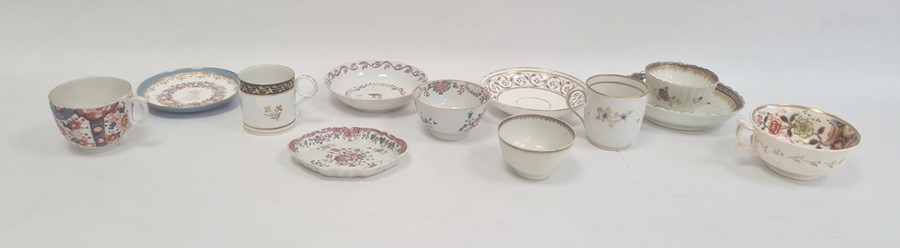 Collection of English porcelain teawares, circa 1780 and later, including a Newhall saucer painted