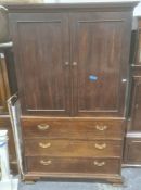 19th century oak linen press, moulded cornice with two cupboard doors enclosing open space (no
