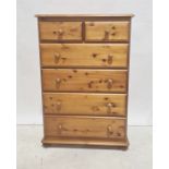 20th century pine bedroom chest of two short over four long drawers and a three-part dressing