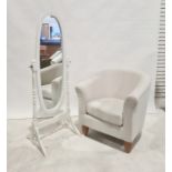Modern cream ground tub chair and a cheval mirror (2)