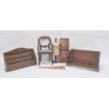 Various wooden items to include stationery stands, miniature dining chair, mannekin etc