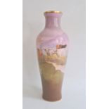 Royal Doulton vase of slender oviform, painted with highland cattle in landscape, within gilt