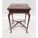 Early 20th century mahogany envelope card table on cabriole legs, X-shaped stretcher, 55cm wide