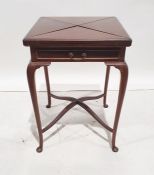 Early 20th century mahogany envelope card table on cabriole legs, X-shaped stretcher, 55cm wide