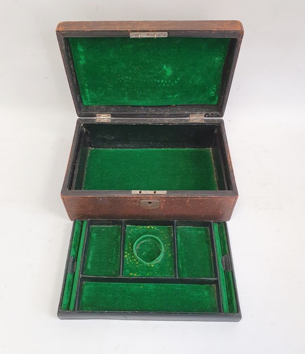 Mahogany writing slope, a banded mahogany box and a leather-bound green velvet lined jewel box (3) - Image 8 of 8