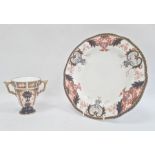 Royal Crown Derby Imari pattern plate and a two-handled cup, early 20th century and later, printed