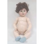 German bisque headed doll with blue sleeping eyes, composition body, hairline cracked