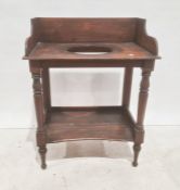 19th century stained washstand with three-quarter galleried top, on turned supports, shelved