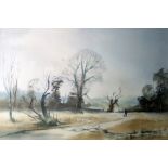 Ralph Leaper (20th century) Watercolour 'Forest Winter', signed lower left, label verso, 30.5 x 46.5