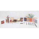 Quantity coins, playing cards,  Conway Stewart pen with 15ct gold nib, corkscrew and other items ( 2