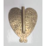 George III engraved brass knitting sheath, heart-shaped and engraved ‘Polley Heath’ and dated