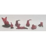 Group of Royal Doulton flambe models of animals including a seated model of a fox, 10cm, a model