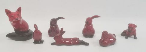 Group of Royal Doulton flambe models of animals including a seated model of a fox, 10cm, a model
