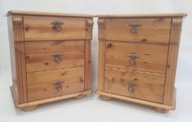 Pair of 20th century pine three-drawer dressing chests with fluted pilasters, 45.5cm x 53cm (2)