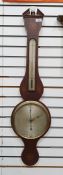 Georgian inlaid mahogany banjo barometer with angular pediment, flowerhead and foliate inlaid