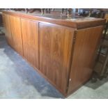 Skovby figured teak sideboard, the rectangular top above four doors (no interior fittings), on