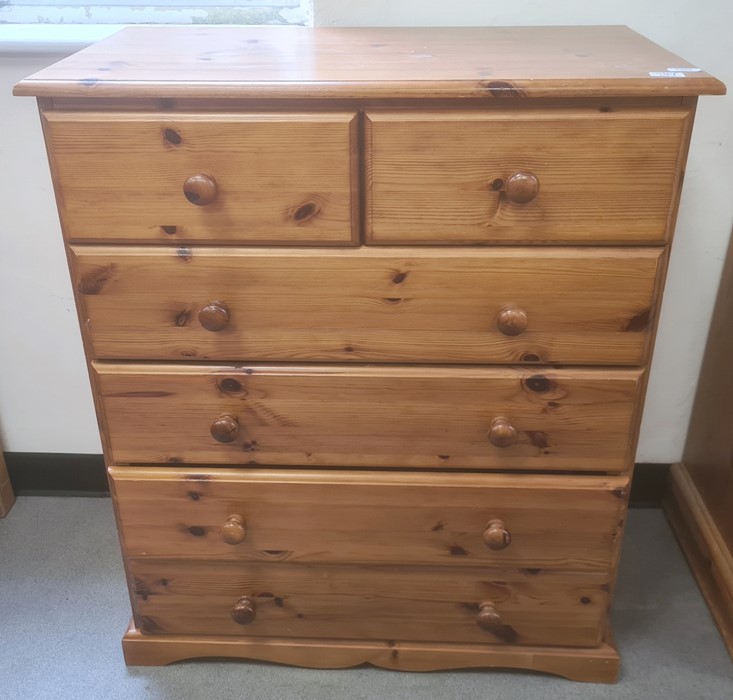 20th century pine chest of two short over four long drawers, 80cm x 96cm