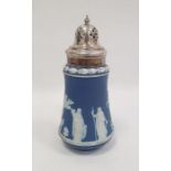 Wedgwood blue and white jasperware and silver plated sugar castor