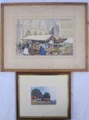 Mary Alexander - 20th century school Watercolour  "Marketing at Honfleur", unsigned, marked to