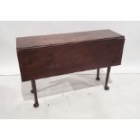 19th century drop-leaf table of rectangular form, turned legs to pad feet, 120.5cm long