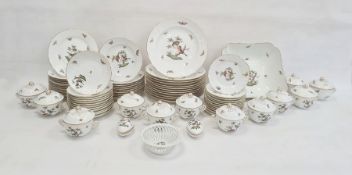 Herend Rothschild Birds pattern part dinner service, 20th century, printed blue marks, impressed