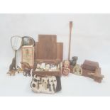 Quantity of wooden animals, wooden trinket  boxes, artist's materials and other collectables