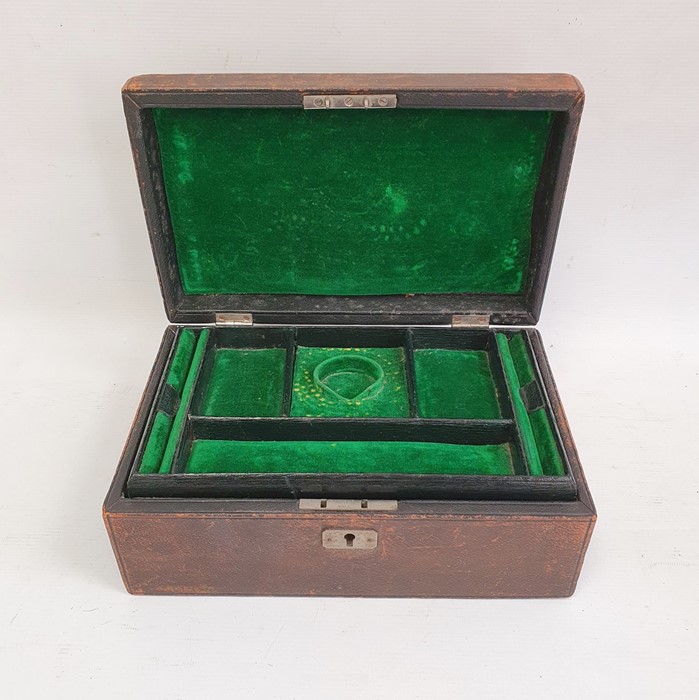 Mahogany writing slope, a banded mahogany box and a leather-bound green velvet lined jewel box (3) - Image 7 of 8