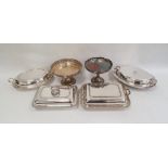 Quantity of silver plate including entree dishes and covers, comports, mugs, etc.