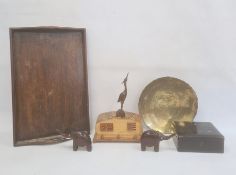 Italian musical ballerina jewel box, wooden animals, a wooden tray, a brass bowl and other items