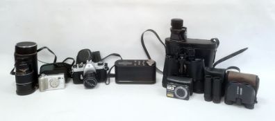 Pentax Asahi Spotmatic camera, a Sony Cybershot small camera, various other cameras, binoculars, etc