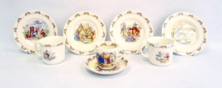 Collection of Royal Doulton Bunnykins nurseryware comprising two mugs, a tea cup and saucer, four