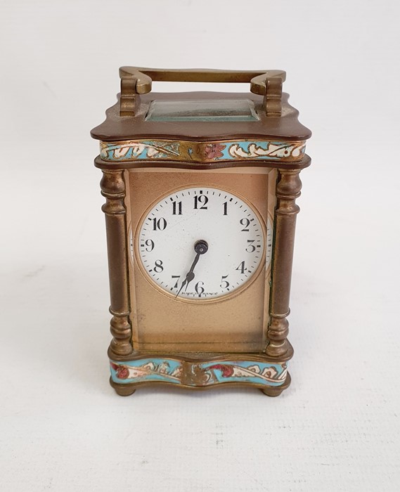 Early 20th century French miniature brass and enamel carriage timepiece with enamelled borders, 10. - Image 2 of 7