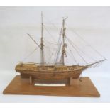 Wooden model ship 'Leon 1880 Brigantine Norwegian 110ft long, 302 tonne Scale 1:91', on wooden