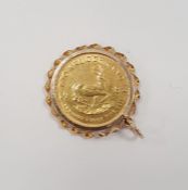 1982 one-tenth of a Krugerrand in a 9ct gold pendant mount, total weight approx. 3.7g