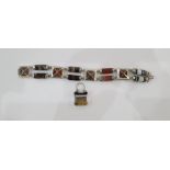 Scottish silver and hardstone bracelet of interlinked square and faceted cylindrical stones and