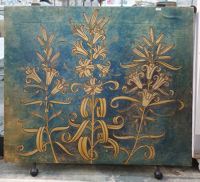 Arts & Crafts/ Aesthetic Movement painting on canvas screen, circa 1880, William Morris-style floral - Image 2 of 2