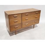 Two mid century bedroom chests of drawers, possibly G-Plan, one of three drawers, the other of three