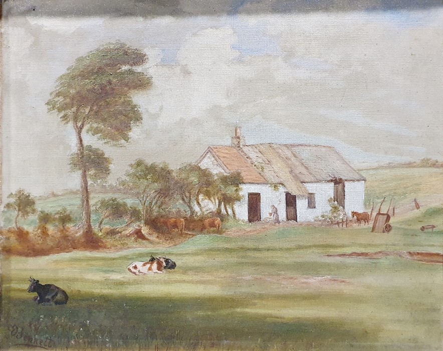 John J Bennett (early 20th century) Oil on canvas 'Graig Farm' Marked to reverse Signed lower left